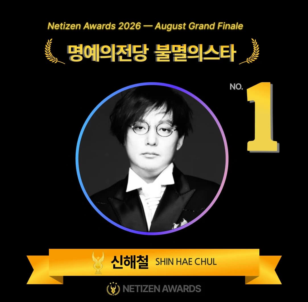 Shin Hae-chul Tops August Netizen Awards 'Immortal Star' Category for Sixth Consecutive Month... Bae Ho Second