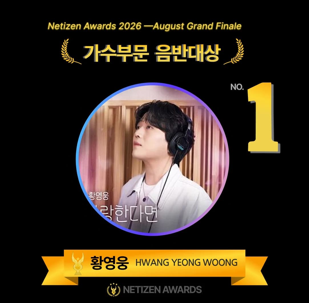 August Netizens' Awards Album Category Voting Results: Hwang Young-woong's 'If One Truly Loves' Defends Top Spot, Jang Han-byeol's 'USED TO THIS' Enters at No. 2