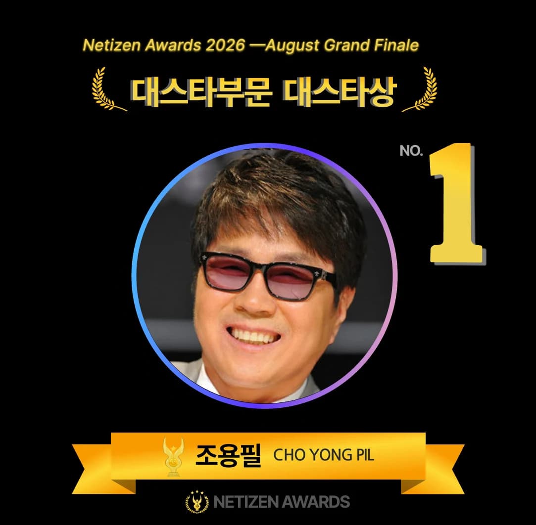 Cho Yong-pil Tops Netizens' Awards Grand Star Category for Third Consecutive Month in August with Overwhelming 35.7% Support