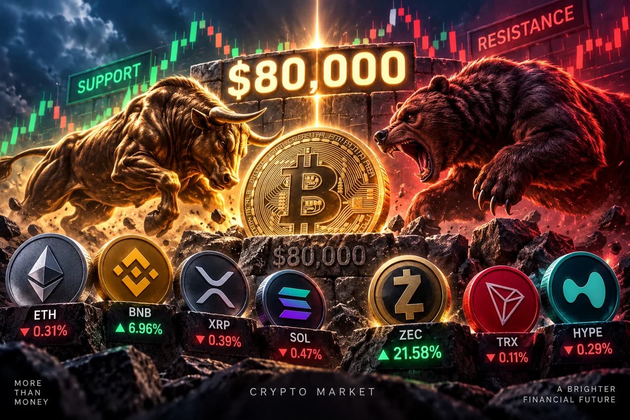 Bitcoin Battles Just Below $80,000… Zcash (ZEC) Surges 21% Amid BNB Strength
