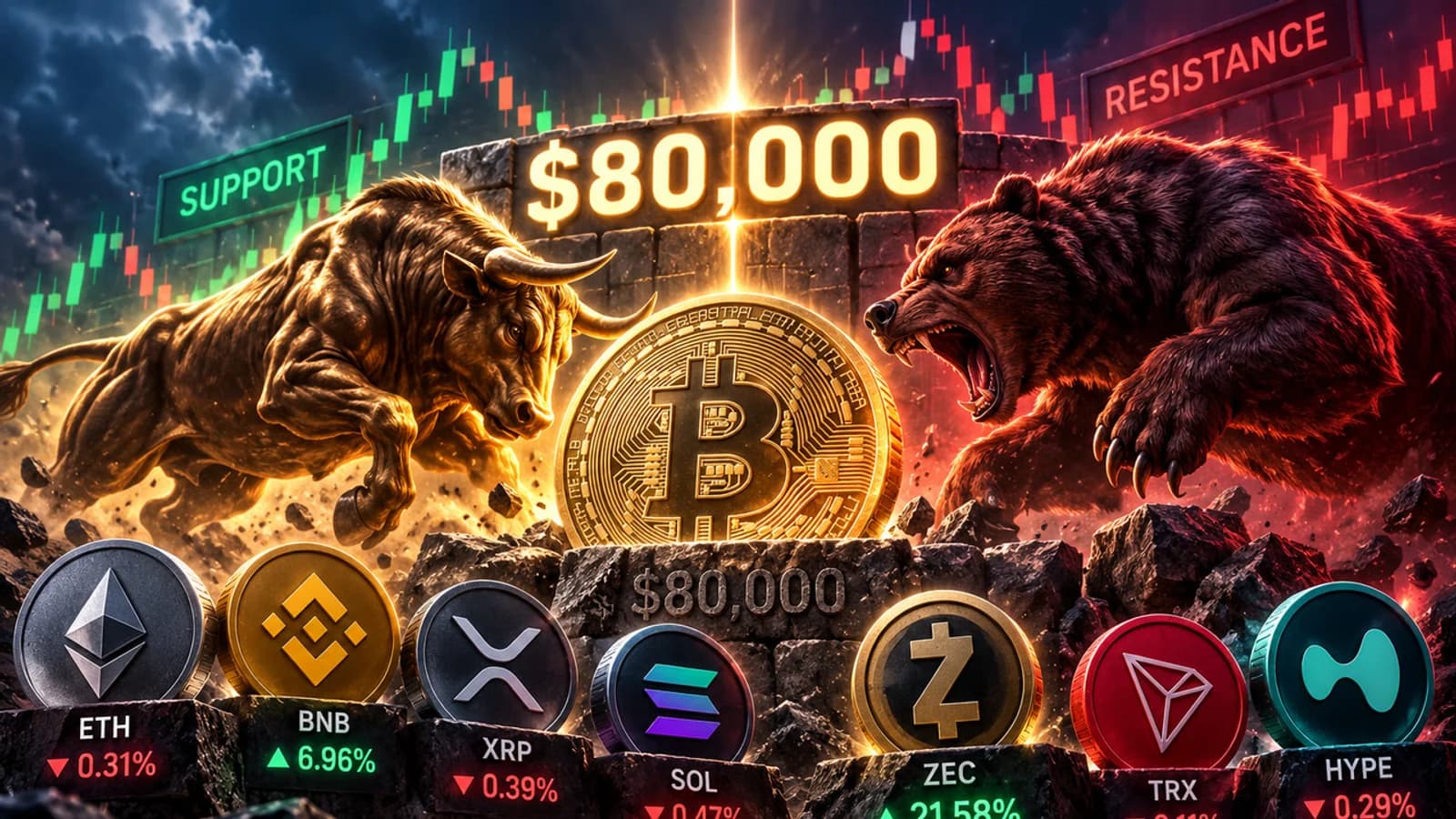 Bitcoin Battles Just Below $80,000… Zcash (ZEC) Surges 21% Amid BNB Strength