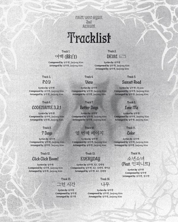Nam Woo-hyun Reveals Tracklist for Second Full-Length Album '2X8'... 16 Tracks Including Title Song 'DEVIL', Out October 14