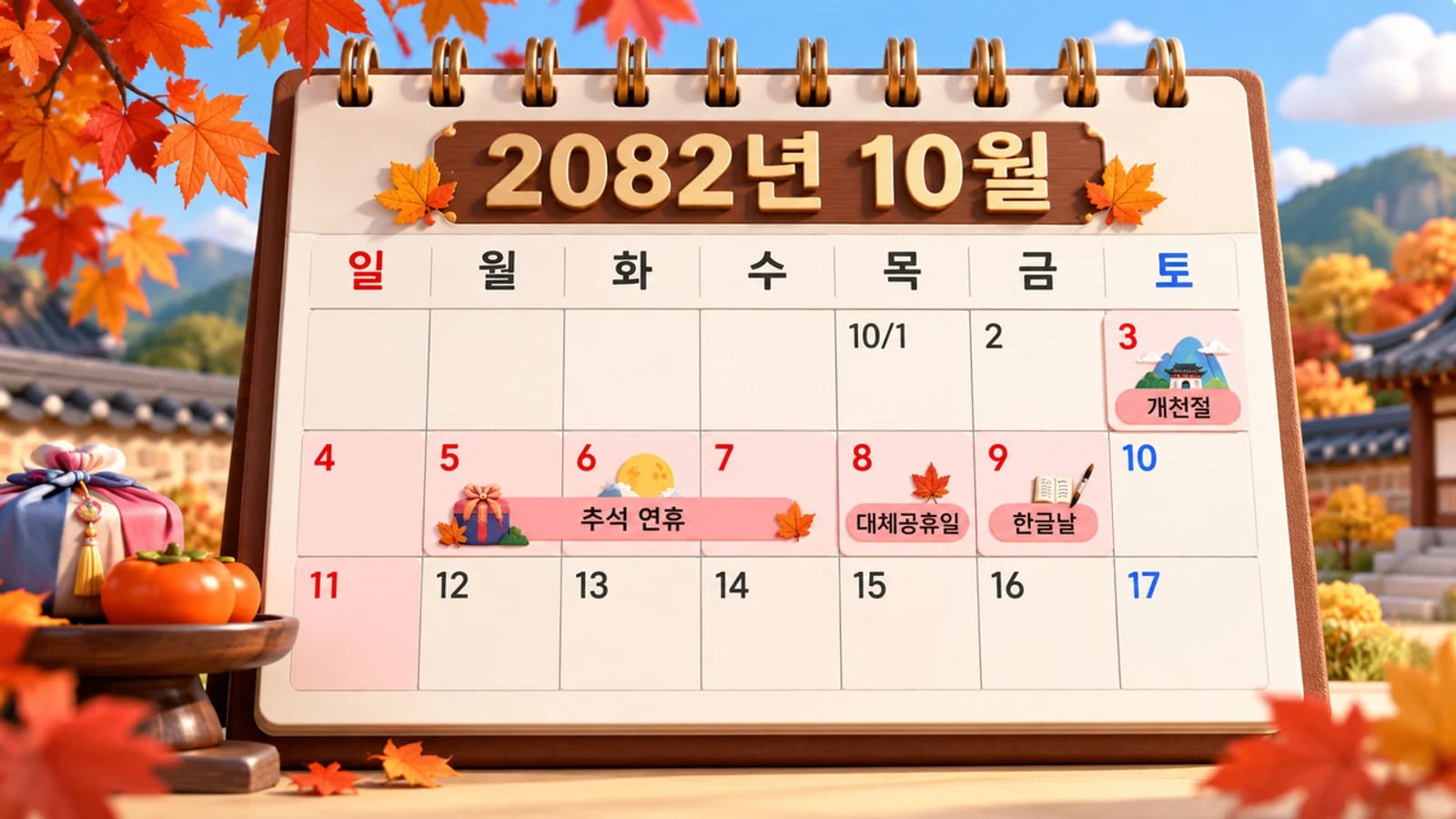 Chuseok 2082 Brings a '9-Day Golden Holiday'… National Foundation Day, Hangul Day, and Weekends Align Perfectly — Not Even One Day of Annual Leave Needed